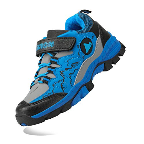 Kids Hiking Shoes School Athletic Tennis Sneaker Slip Resistant Steel Buckle Sole Walking Running Climbing Trekking Sneakers for Boys Girls