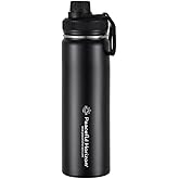 Peaceful Horizon 24oz Stainless Steel Water Bottle, Black Double-Wall Insulated, Cold 24 Hours, Dishwasher Safe with Easy-Carry Handle BPA Free