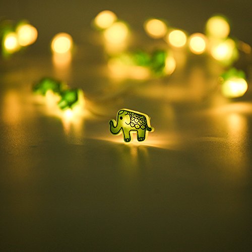 MUMENG Warm White String Lights 20LEDs Lovely Green Elephant Shape Battery Operated LED Fairy Lamp 2.3M Wire Lights for Indoor/Christmas/Holiday Decor/Valentineâ€™ s Day