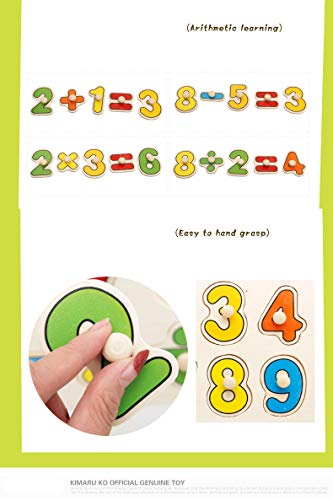 VolksRose 12 Pcs Wooden Matching Pegged Puzzles - Arithmetic - Creative Wood Educational Shape and Color Puzzle for Your Kids - Thumbnail 3