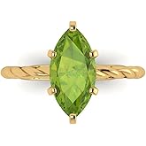 Clara Pucci 14K Solid Yellow Gold 2 ctw Peridot Solitaire Ring for Women | Anniversary, Birthday Gift | 12x6mm Marquise Cut