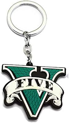 Keychains Key Chain Rubber Grand Theft Auto Five Silicone Green Keychain Double Sided Keyring Game Jewelry