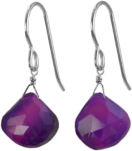 Rich Purple Chalcedony Briolette Natural Gemstone Dangle Sterling Silver Handmade Earrings by ASHANTI