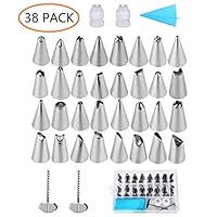 ANSLYQA Icing Tips Kit (38 Pack) with 32 Icing-Piping-Tips,2 Small Coupler,2 Flower Nail,1 Silicone Pastry Bag for Cupcakes Cookies Cake Decorating Supplies