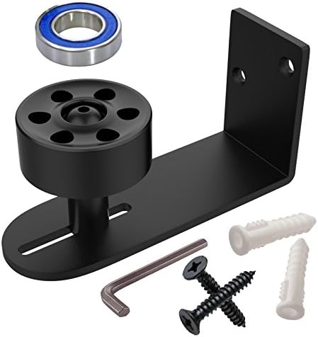 Ver 2.0 Sliding Barn Door Roller Stay Guide Adjustable Wall Mount Ball Bearing Wheel Quiet Slide Floor Hardware Kit 100% Flush With Floor Lowest Bottom Clearance by ArrowTeq- Powder Coated Black