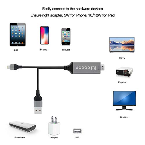 Kicoeoy HDMI Adapter Cable, 6.6ft Digital AV Adapter 1080P HDTV Cord Compatible with Phone X 8 7 6 Plus Pad Pod Phone to HDMI Cable, Plug and Play for TV Projector Monitor