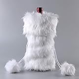 Aparty4u Faux Fur Wine Bottle Bag, Snowy White Xmas Wine Bottle Cover for Holiday Party Christmas Decorations Gifts
