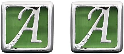 Designer Rhodium Plated Mona Lisa Stone Initial a Cufflinks for Men & Women (Green)