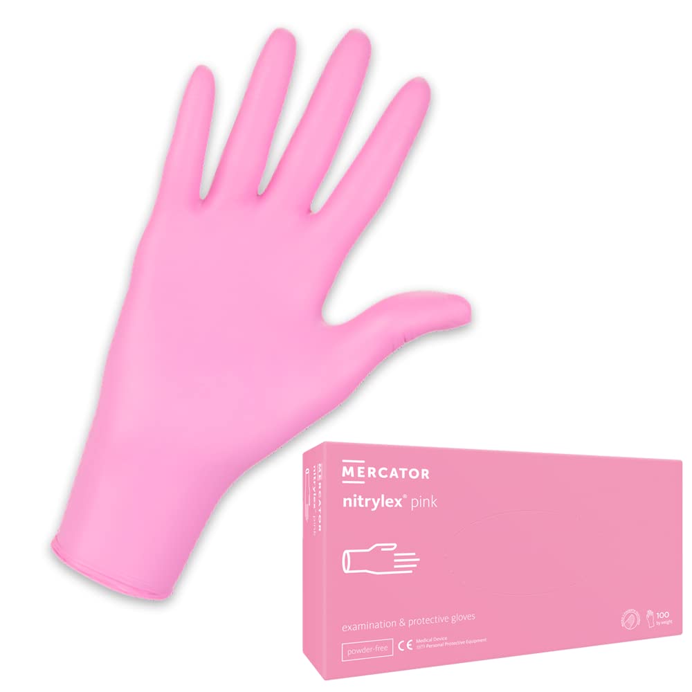 Nitrylex Disposable Nitrile Gloves, Powder Free, 100 Pcs, Pink, Size S