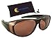 Ideal Eyewear Sun Shield Blue Blocking Fit Over Sunglasses HD Copper Lenses - Wear Over Glasses - Wrap Around (Black Frame, Medium)