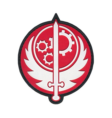 [Single Count] Custom and Unique (2.5" x 3") Round “Gaming” Fallout Style Brotherhood Of Steel BOS Emblem Embroidered Applique Patch {Black, Red, &amp; White Colors} [Licensed]