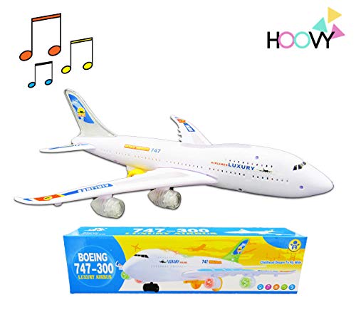 Hoovy Boeing 747 Model Airplane Toy for Kids Electric Airplane with Lights and Sounds Bump and Move Big Airplane for Kids 2 3 4 5 6 7 Years Old