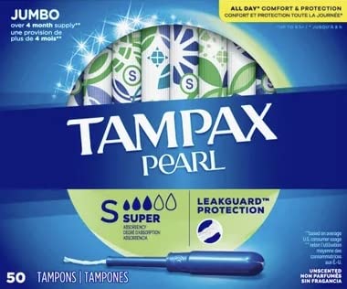 TAMPAX PEARL PLASTIC SUPER ABSORBENCY, UNSCENTED TAMPONS, 50 COUNT