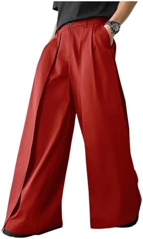 OYOANGLE Men's Baggy Wide Leg Pants Zipper Fly Pleated Work Casual