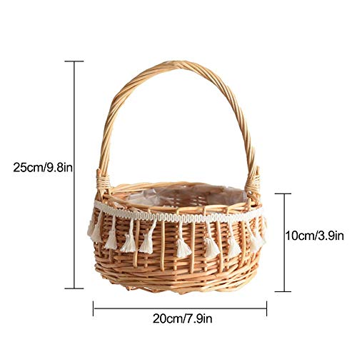 Ladeyi Handmade Classic Flower Girl Basket Natural Burlap with Lace Basket Tassel Portable Flower Basket Flower Basket Flower Basket Flower Decorated for Wedding - Thumbnail 2
