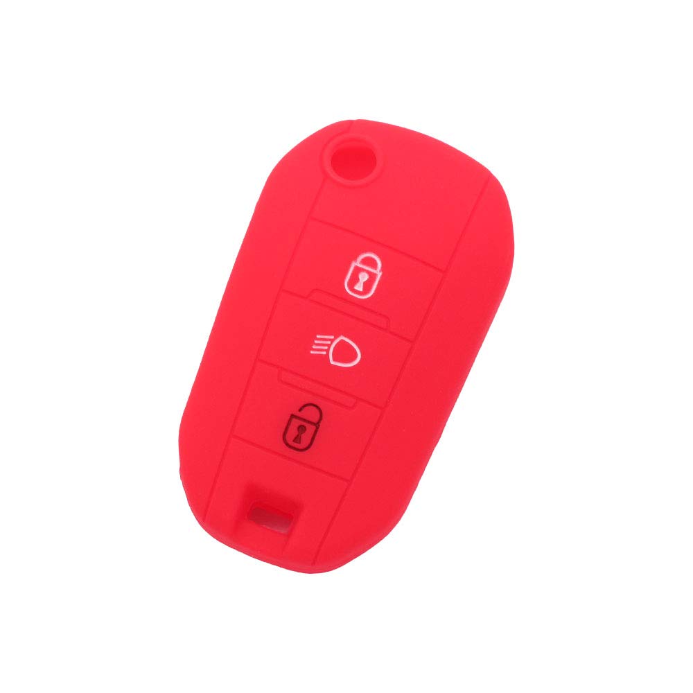 BROVACS Silicone Cover Protector Case Holder Skin Jacket Compatible with PEUGEOT CITROEN 3 Button Flip Remote Key Fob w/Light Symbol CV9306 Red