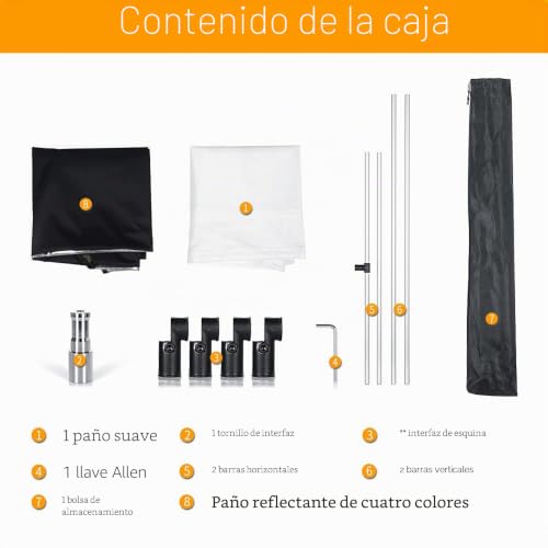 AMBITFUL 60 x 90 cm, Sun Scrim Large 5 in 1 Black Silver Gold White Diffuser Reflector Aluminium Alloy Frame for Photography