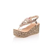 WeenFashion Womans Thong Open Toe Kitten Heels Wedge PU Soft Material Solid Sandals with Glass Diamond