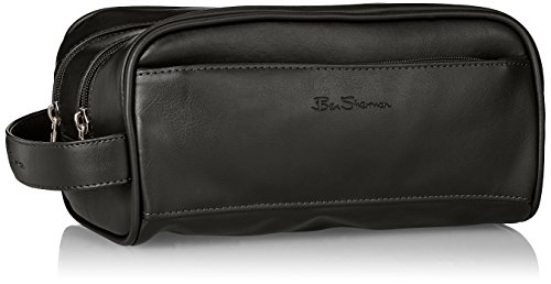 Ben-Sherman-Luggage-Noak-Hill-Collection-Vegan-Leather-Toiletry-Travel-Kit-Shiny-Black-Double-Compartment-Dual