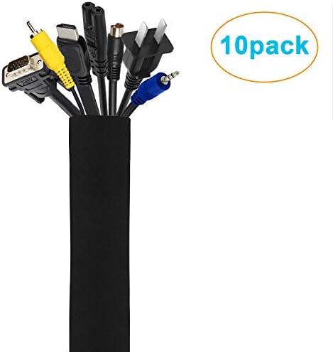 Sinsun Cable Management Sleeve, Cord Management System for TV / Computer / Home Entertainment, 20 inch Flexible Cable Sleeve Wrap Cover Organizer, Pack of 10 - Black