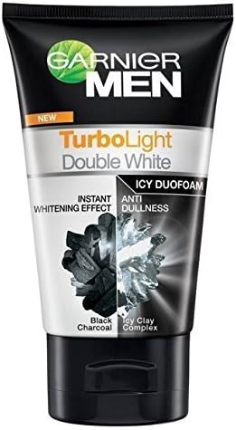 Garnier Men Turbo Light Double White Icy Duo Foam anti dullness &amp; Instant Whitening with Black Charcoal Net wt. 1.8 Fl.Oz. or 50 ml. by onefeelgood shop