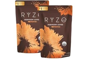 RYZE SUPERFOODS Mushroom Medium Roast Coffee Starter Kit, USDA Organic Instant Coffee with 6 Adaptogenic Mushrooms and for Better Energy, Focus, Digestion, Immunity with Lions Mane & Turkey Tail 60 serving