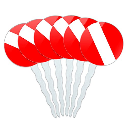 Set of 6 Cupcake Picks Toppers Decoration Diving Diver Scuba Flag - Scuba Diver Flag Diving