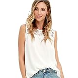 YANG-YI Women Chiffon Lace Sleeveless Shirt Solid Blouse Casual Tank Tops