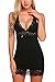 ADOME Womens Full Slip Modal Sleepwear Strap Nightgown V Neck Chemise Lace Lingerie,Style 1 black,Large