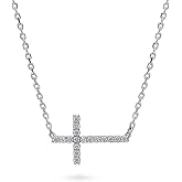 BERRICLE Sterling Silver Gold Flashed Cross Pendant Necklace for Women, Cubic Zirconia CZ - Sideways Cross, Filigree Styles
