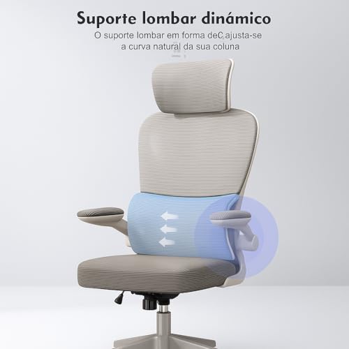 Cadeira de Escritório Cinza VMSTARK com Suporte Lombar Ajustável, Encosto de Cabeça e Design Ergonômico
