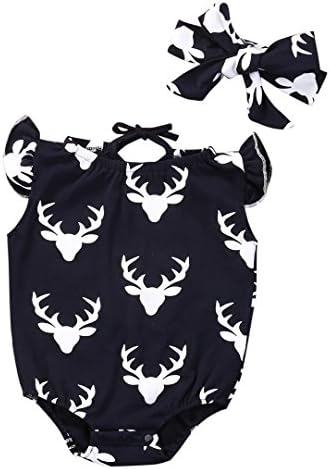 Newborn Baby Navy Blue Bodysuit Romper Jumpsuit Outfit Summer Sunsuit with Headband (12~18months)