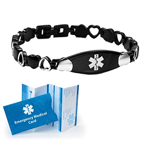 Implanted Defibrillator Black Heart Medical Alert ID Bracelet for