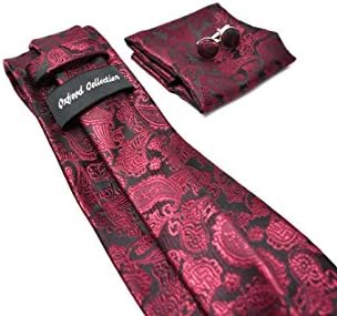 Barry.Wang Herren Seide Dunkelblau Paisley Krawatte Manschettenkn/&ouml;pfe und Pocket Square Krawatte Set f/&uuml;r die Hochzeit
