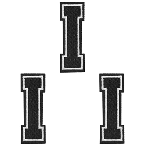 TACVEL 3 Pieces Iron on Letter Patch, Full Embroidery Letter Patch, Iron Alphabet Letter A-Z Iron on Sew on Patches for Clothes, Dress, Hat, Socks, Jeans, DIY Accessories, 3.14inch (Black, I)