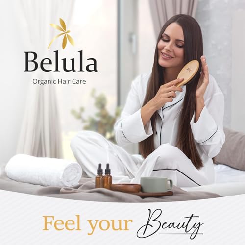 Belula 100% Boar Bristle Hair Brush Set (Medium). Soft Natural Bristles for Thin and Fine Hair. Restore Shine And Texture. Wooden Comb, Travel Bag and Spa Headband Included!