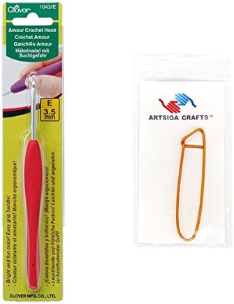 Clover Needlecraft Amour Crochet Hook Size E4/3.5mm Bundle with 1 Artsiga Crafts Stitch Holder 1043/E