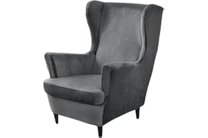 PENDEJATO Wing Chair Slipcovers, 2 Piece Stretch Wingback Chair Cover Soft Velvet Armchair Covers with Elastic Bottom for Living Room Bedroom (Dark Grey)