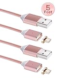 Smart&Cool Gen3 Nylon Braided Super Magnetic Micro USB Charging and Data Transfer Cable for Android Phone and Tablets (5ft-Rose Gold Twin Pack)