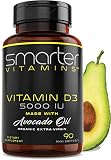 Vitamin D3 5000 IU - USDA Certified Organic Avocado Oil, 90 Mini Softgels, Non-GMO, Soy Free, 125mcg, Gluten Free, Supports Immune Function & Healthy Bones + Teeth, 3 Month Supply