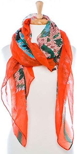 STStory USA Multicolor Chevron-Print Luxuriously Soft Silky Sheer Chiffon Scarf - Coral