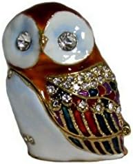 Sparkling Collectibles Pewter Barn Owl Figurine Box - Swarovski Crystals, Trinket, Keepsake, Pill Box (White, 1.5")