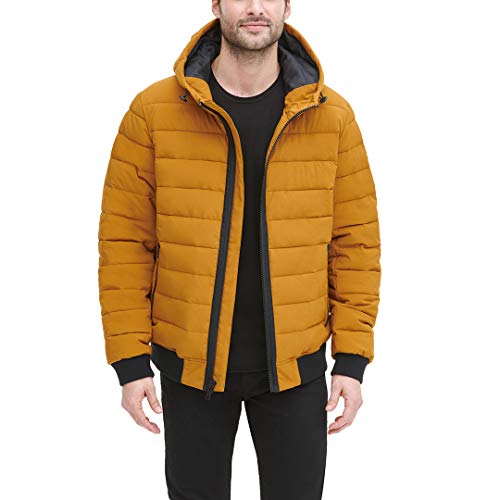 dkny men's quilted hooded bomber jacket