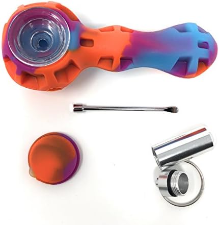 ATEKKI Travel Silicone Smoking Accessory with Metal Tool and Keychain Case (Orange/Purple/Blue)