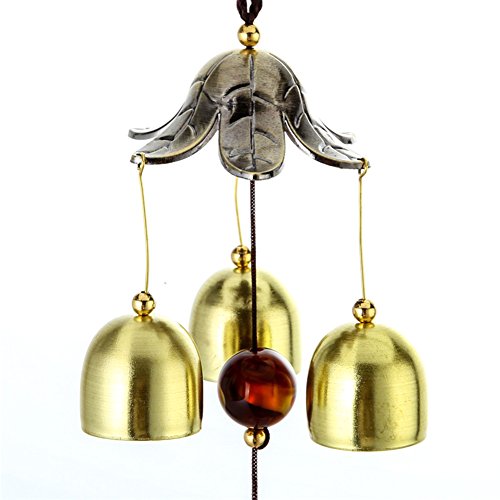 Patgoal Antique Copper 3 Bells Lucky Wind Chimes Outdoor Home Decoration