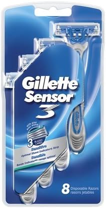 Gillette Sensor 3, Disposable Razor, Sensitive Shave 8 ea