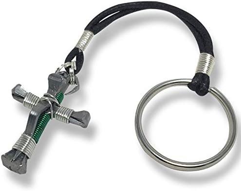 Horseshoe 5 Nail Cross Key Chain (Green & Silver 5 Nail Cross)