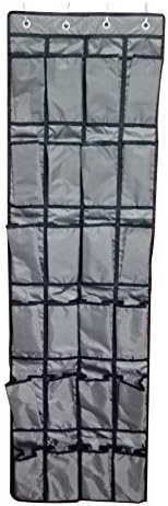 Over the Door Shoe Organizer, NUIBY 24 Large Pockets Hanging Door Shoe Storage Rack, Closet Organizer System for Maximizing Storage with 4 Reversible Hooks, Gray (61'' x 18.5'')