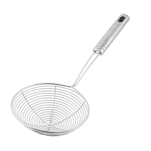 Hiware Set of 3 Stainless Steel Skimmer Strainer, 13.8 Inches, 14.8 Inches & 16.4 Inches, Wire Skimmer with Spiral Mesh, Professional Grade Handle Skimmer Spoon/Ladle for Spaetzle / Pasta / Chips