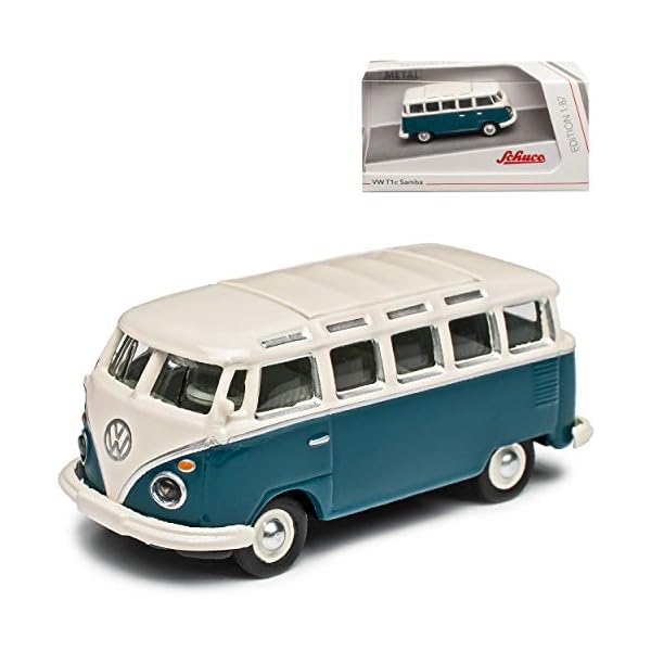 Volkwagen T1 C Bus Samba Blau Weiss Bully Bus 1950-1967 H0 1/87 Schuco Modell Auto mit individiuellem Wunschkennzeichen